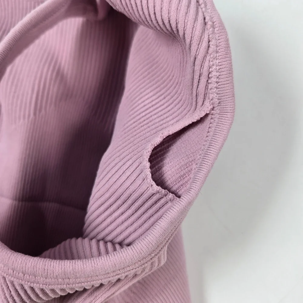 Ribbed Seamless Workout Set Women Small Mauve Yoga Biker Shorts Bra Bundle